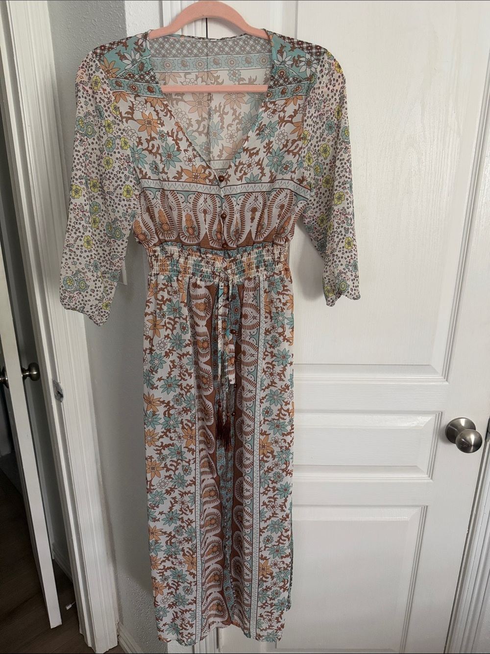 Amazon Floral Paisley Maxi Dress/Coverup in Mint and Brown